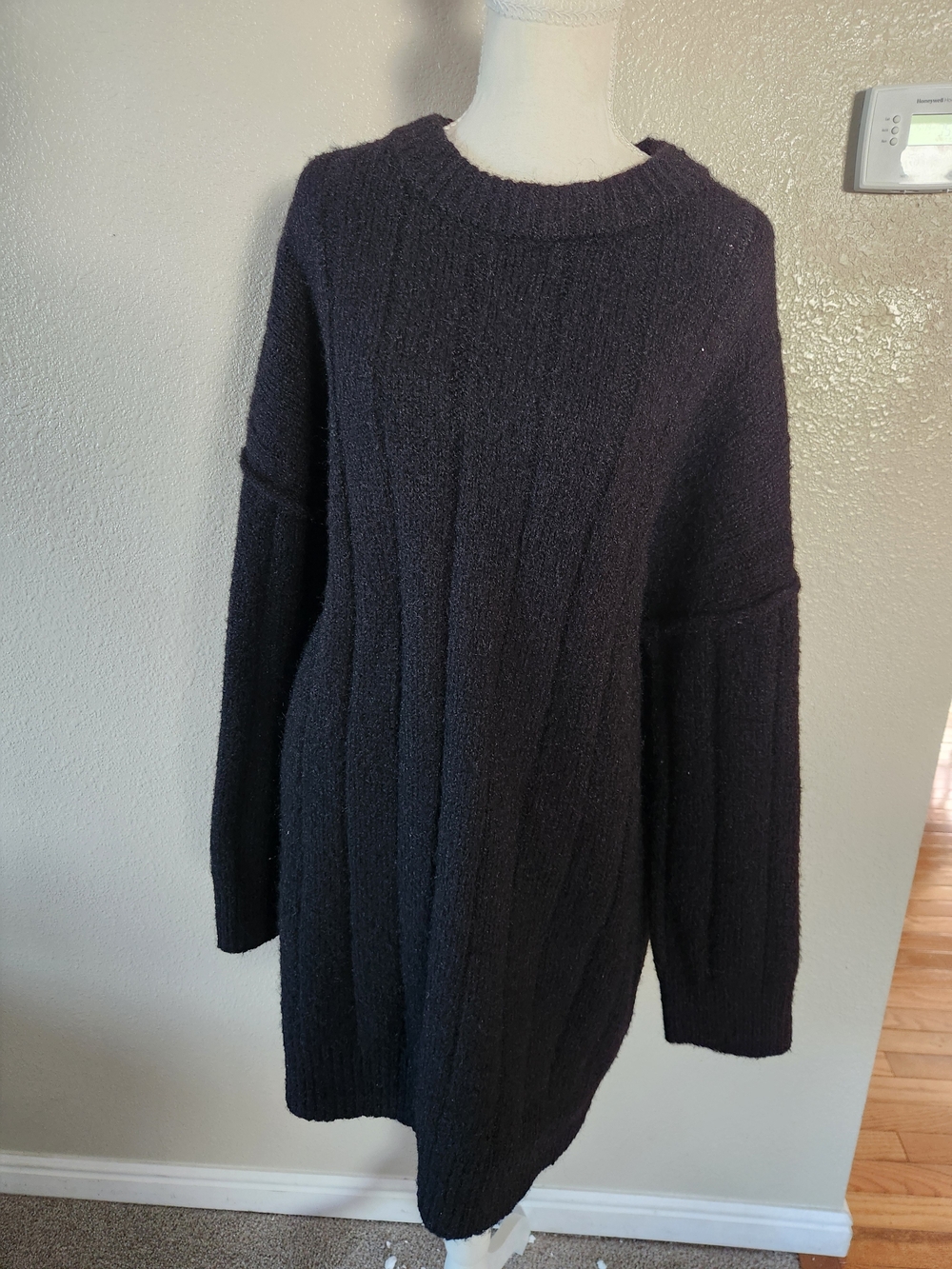 Topshop Black Ribbed Crewneck Sweater Dress